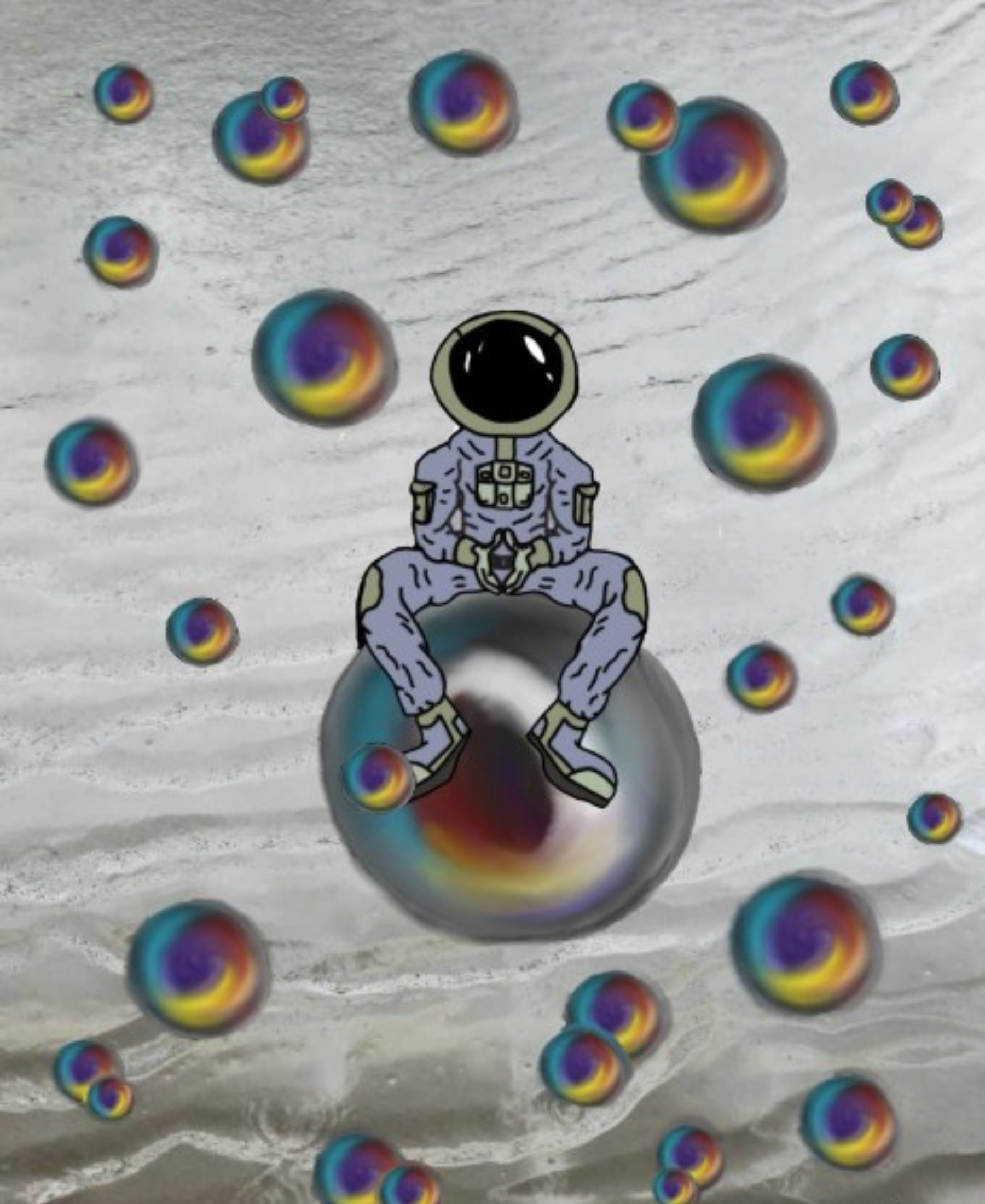 Small Ozzy Osbourne-inspired figure in black standing beneath a swirling black funnel cloud, with a red-eyed bat above a stone archway.